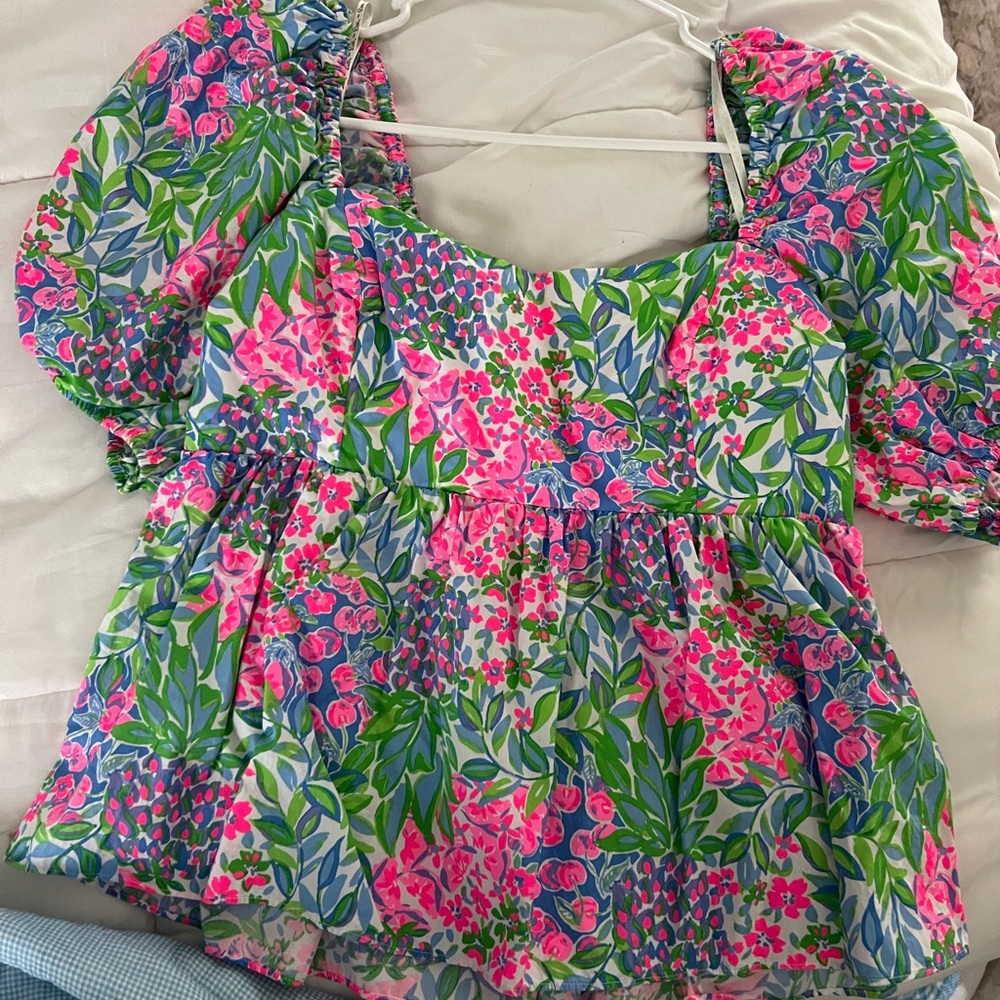 Lilly Pulitzer Pink and Green Floral Blouse